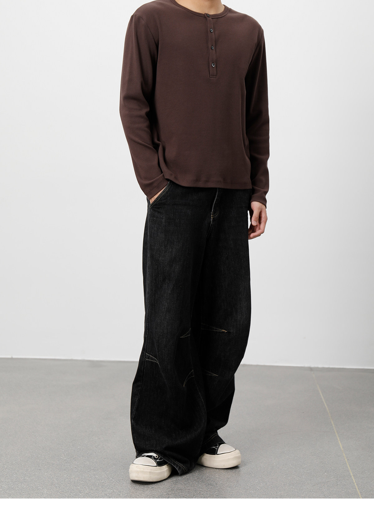 PLUS NO LOGO Slim-Fit Ribbed Henley Long-Sleeve Tee