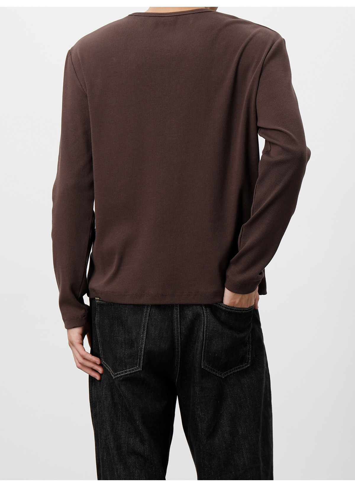 PLUS NO LOGO Slim-Fit Ribbed Henley Long-Sleeve Tee