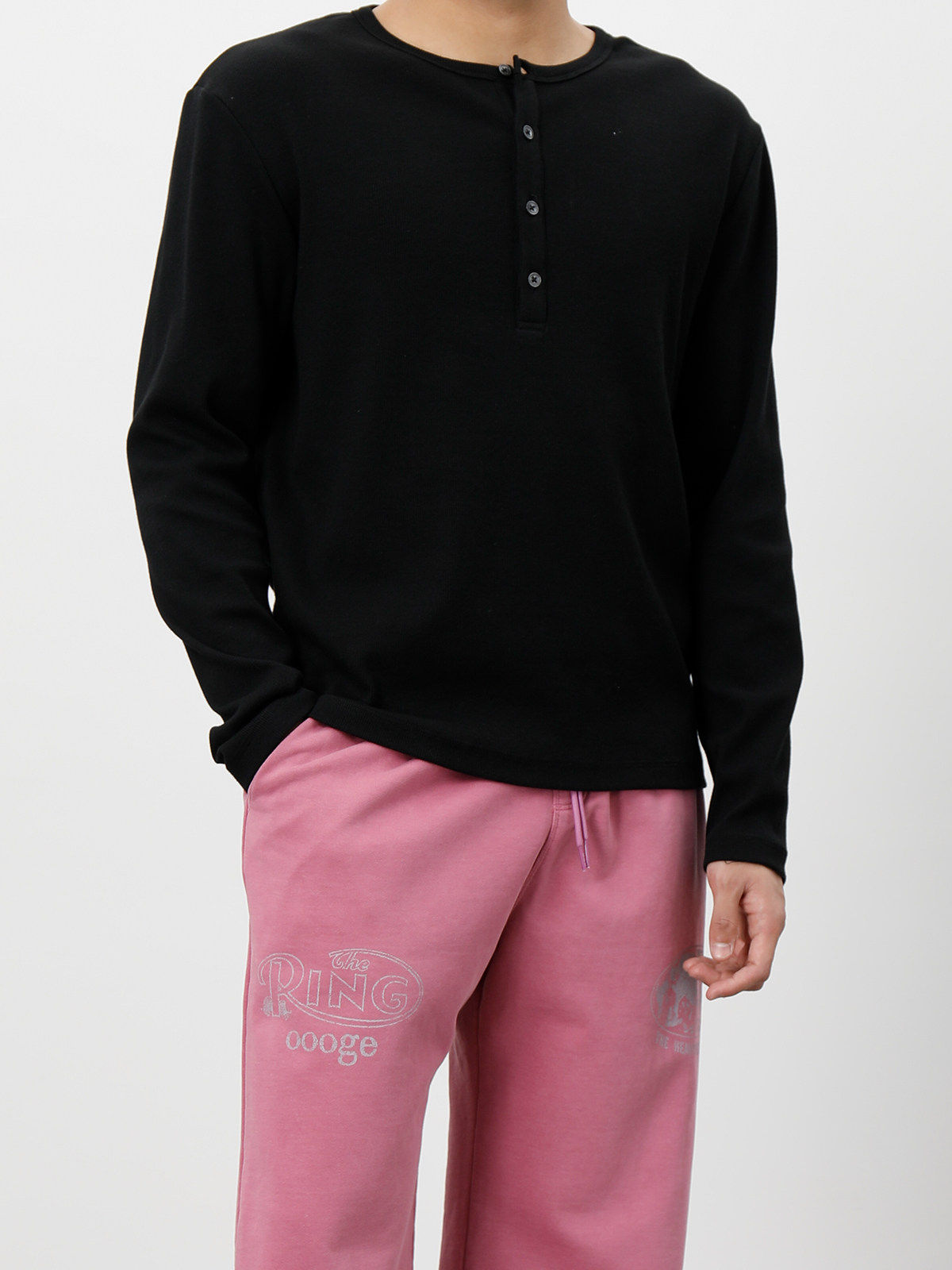 PLUS NO LOGO Slim-Fit Ribbed Henley Long-Sleeve Tee