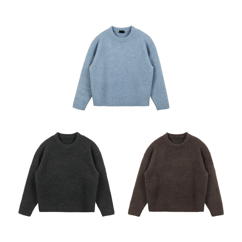 〔 Plus No Logo 〕「1Kg Heavyweight」Flower Yarn Wool Blend Crew Neck Sweater, Loose Fit
