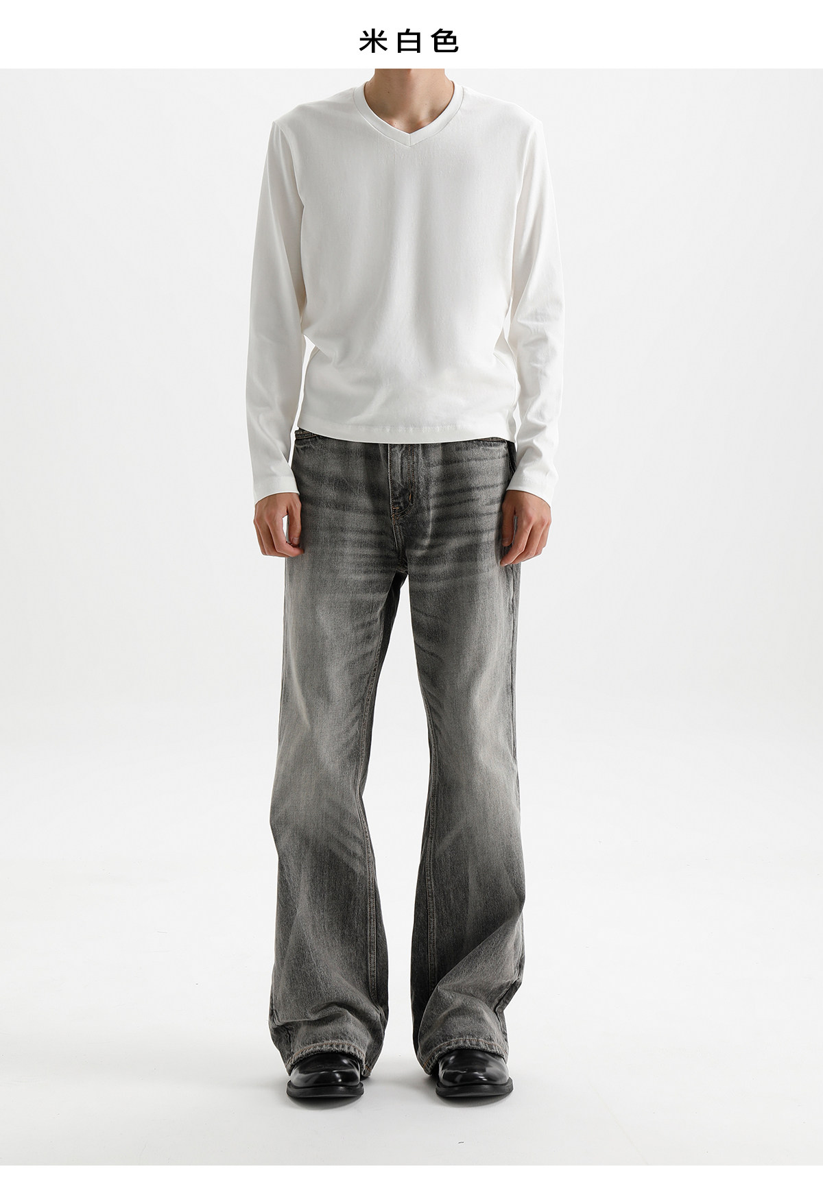 PLUS NO LOGO Linen-Feel V-Neck Slim-Fit Long Sleeve Tee