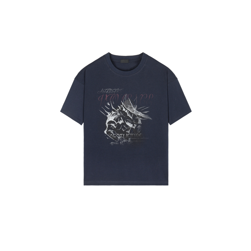 Ooo J Series 26Ss'Gus Print Short Sleeve' Pure Cotton Thick Ultra-Short Wide Round Neck T-Shirt