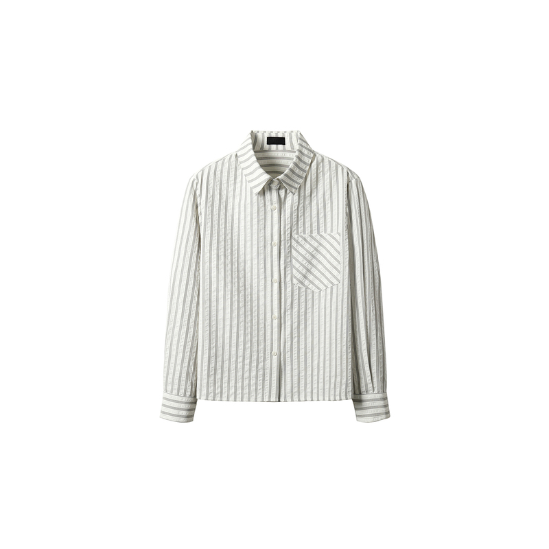 〔 Plus No Logo 〕26Ss “Seersucker Striped Shirt” Intellectual Style