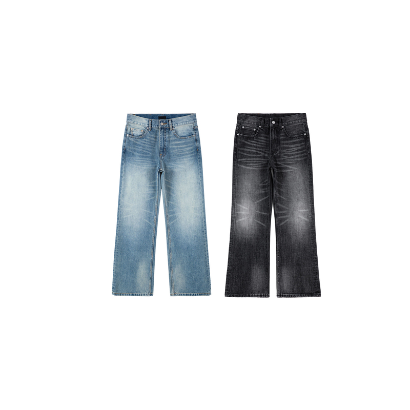 〔No Logo〕646 Style Washed and Distressed Flared Ice Blue Jeans Trousers
