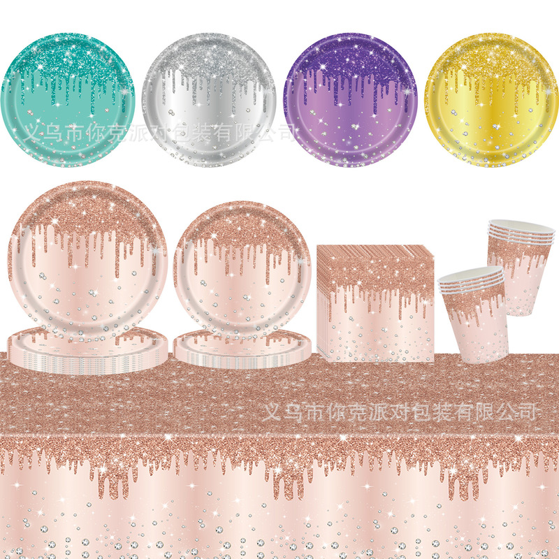 Diamond Rose Gold Foil Birthday Paper Plates Disposable Paper Cups Paper Napkins Tablecloth Birthday Party Tableware Dinner Plates Diamond Rose Gold Foil Birthday Paper Plates Disposable Paper Cups Paper Napkins Tablecloth Birthday Party Tableware Dinner Plates