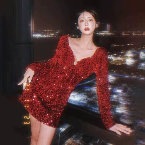 Элитное вечернее платье, красные блестки для ногтей, французский стиль, легкий роскошный стиль