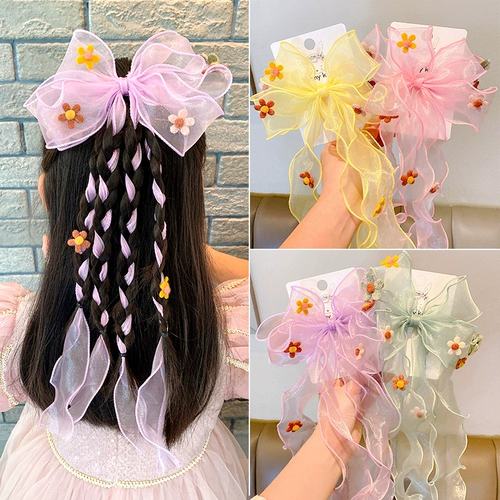 Летняя заколка для волос в форме цветка с бантиком, детский аксессуар для волос, милые шпильки для волос, популярно в интернете