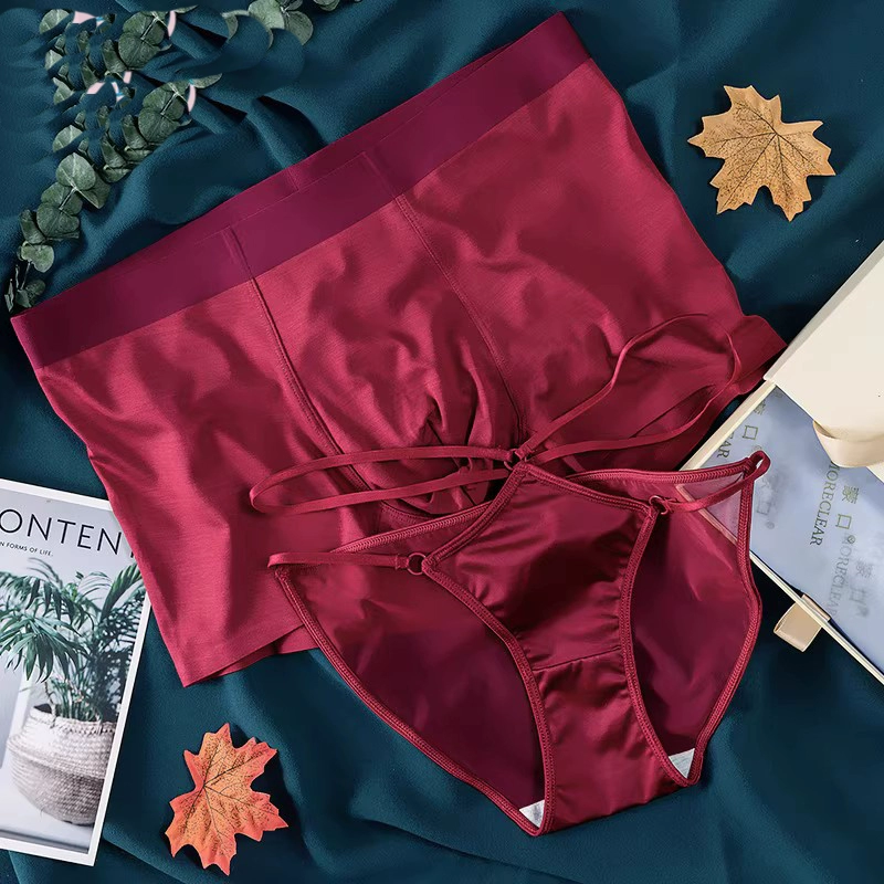 Cặp đôi đồ lót màu đỏ, một đôi cotton nguyên chất liền mạch, một nam một nữ, cặp đôi ren, đồ lót năm động vật modal