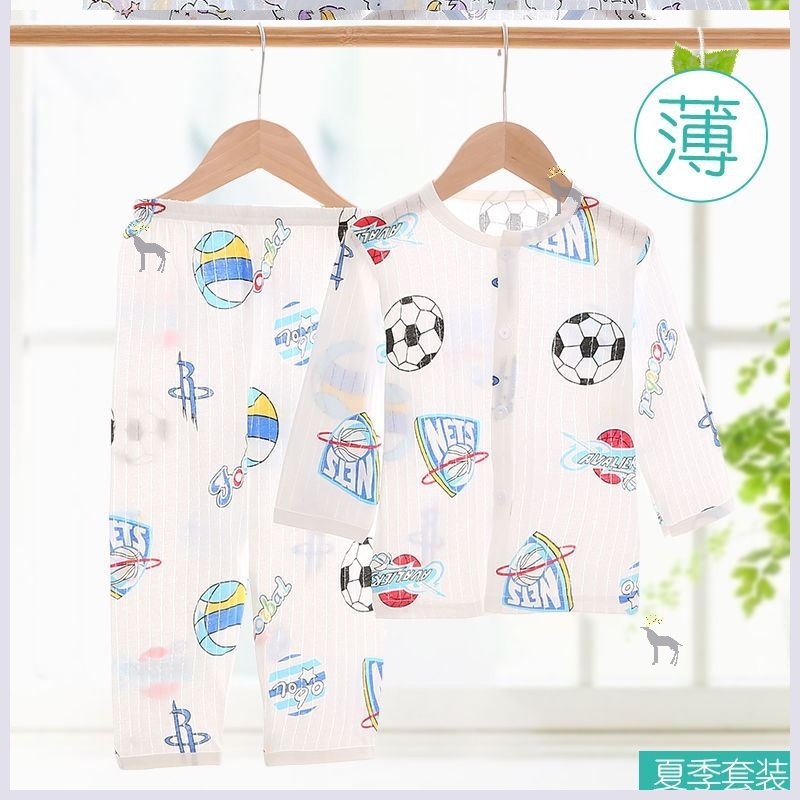 Bé điều hòa không khí quần áo cotton mỏng dài tay bộ đồ ngủ mùa hè bé nhà phù hợp với cô gái sinh trưởng quần áo.