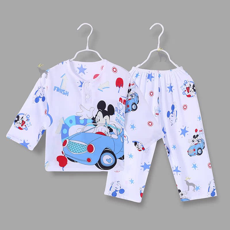 Summer childrens bộ đồ ngủ bằng lụa mỏng trai và bé gái máy lạnh phù hợp với bé mùa xuân mùa hè cotton lụa dài tay áo detat bộ.