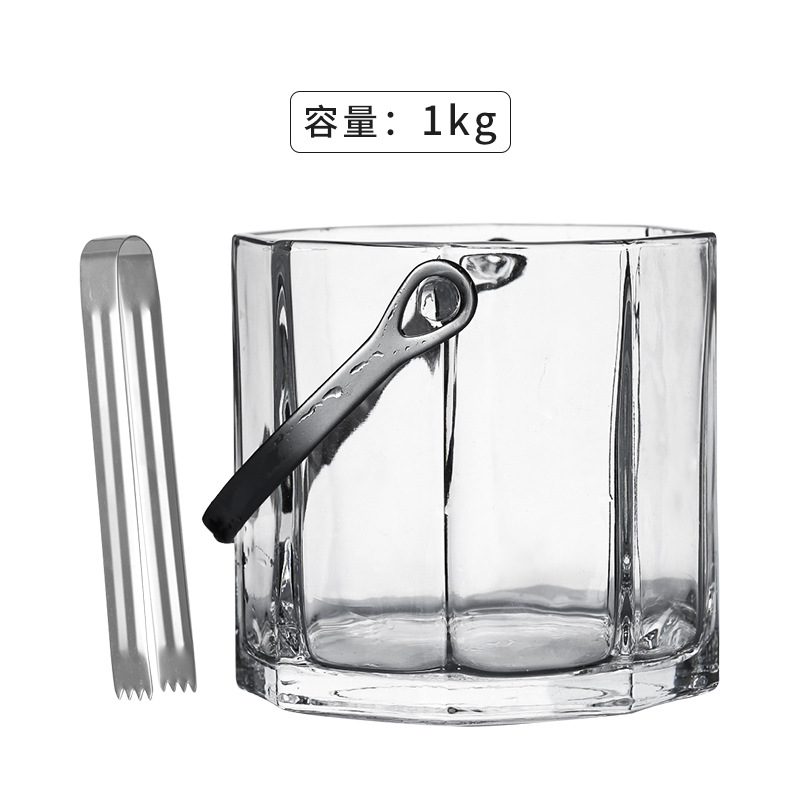 Glass ice bucket portable home bar ktv commercial ice bucket transparent thickened European-style beer champagne ice bucket