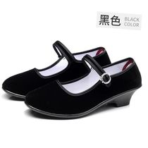 Dance dance dance black heel shoes dance shoes Jiaozhou womens Tibetan Yangko shoes flannel heel shoes practice black cloth heel women