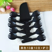 Черная ложка вилка 10 тарелок 10 вилок+лопата