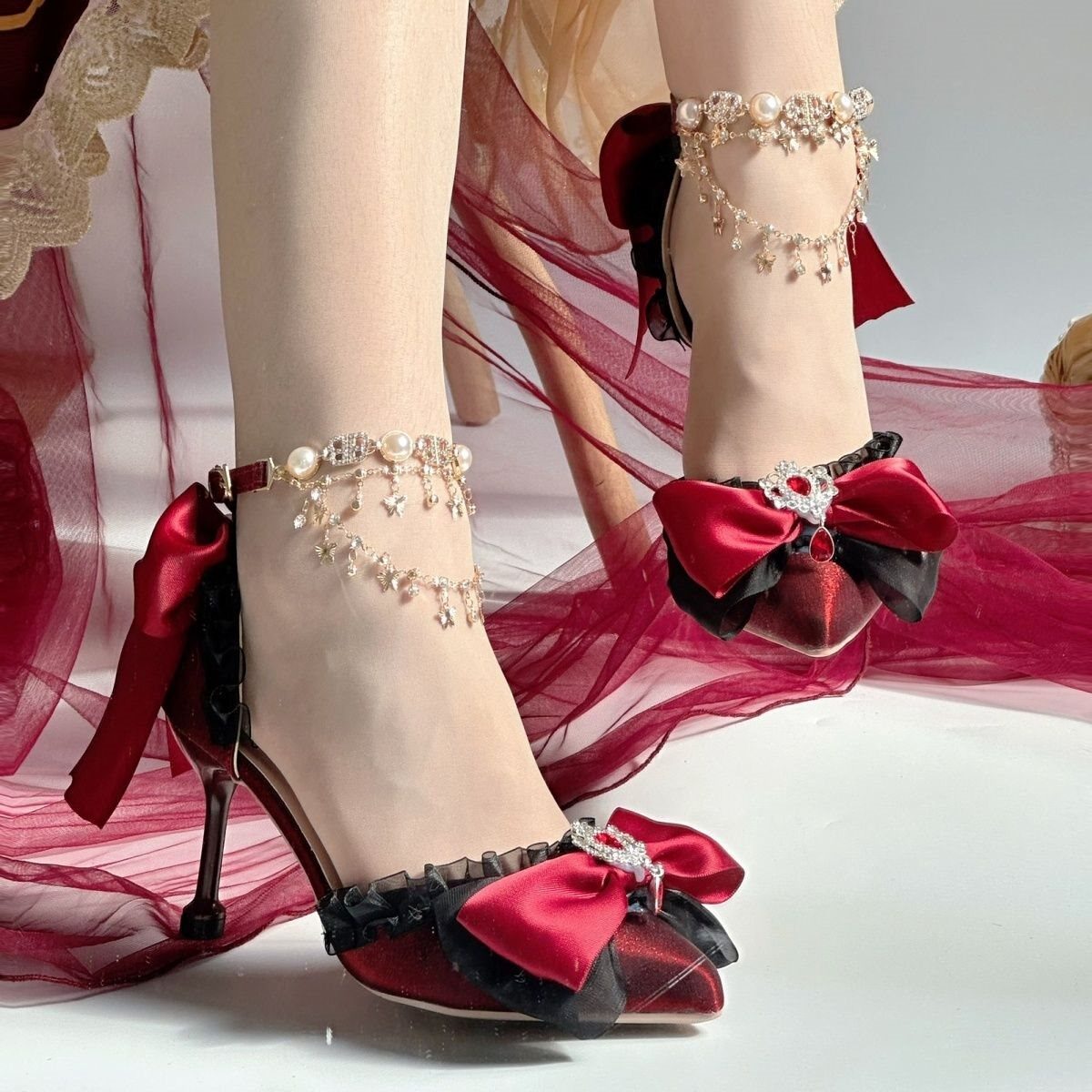 Meow Meow Sauce Original Lolita Rose Butler Black and Red Lolita Dark Gothic Coming-of-Age Wedding Dress High Heels