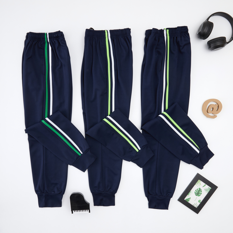 School Uniform Pants with Two Stripes, White and Green Stripes, Loose Fit for Elementary, Middle, and High School, Jogger Pants with Cuffs, Blue Children's Sweatpants School Uniform Pants with Two Stripes, White and Green Stripes, Loose Fit for Elementary, Middle, and High School, Jogger Pants with Cuffs, Blue Children's Sweatpants