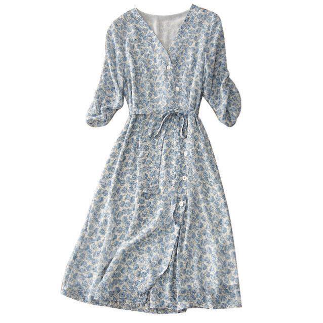 (21 New Summer Dress) French Flower Deep V-Neck Oblique Buckle Lace Skinny Dress (July 23)