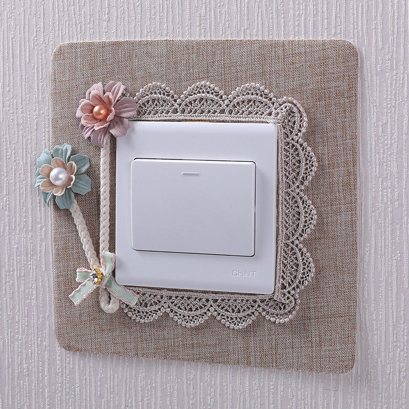 Stick-free switch sticker European style household decoration switch cover electric light socket patch fabric washable living room wall patch protective cover