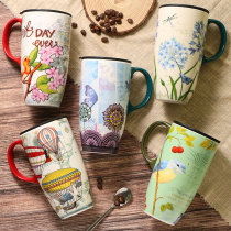 Large capacity mug Ceramic with lid Coffee creative breakfast cup Household water cup custom couple