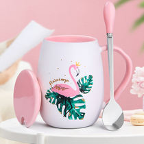 Creative personality ceramic cup Mug with lid spoon Cute girl water cup Student household teacup Coffee cup