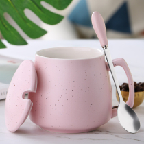 Creative personality ceramic mug with lid spoon Trend couple breakfast milk cup Household coffee cup Womens water cup