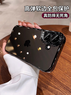 裸机手感适用苹果16promax手机壳新款高级感15透明电镀14带镜头膜13简约全包iphone16pro小众男女保护套创意