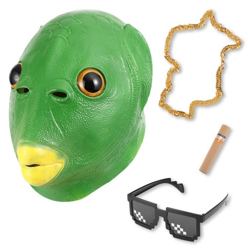 Fishman blasters headsets green head fish headsets sandfish head mask male and female fish man headgear green fish monster headsets full face