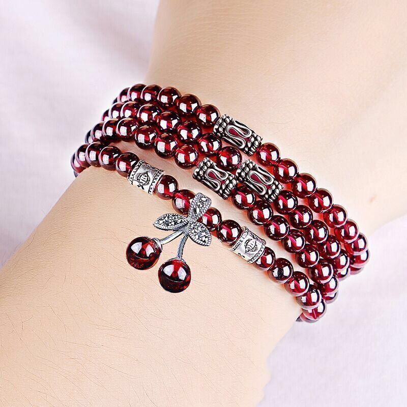 Wine red multi-circle multi-layer garnet fox transfer hand natal gourd crystal bracelet birthday women's