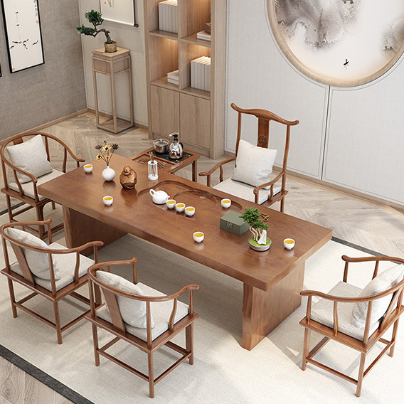 New Chinese solid wood tea table and chairs combined small utilf tea table Home full solid wood large plate Zen office tea table