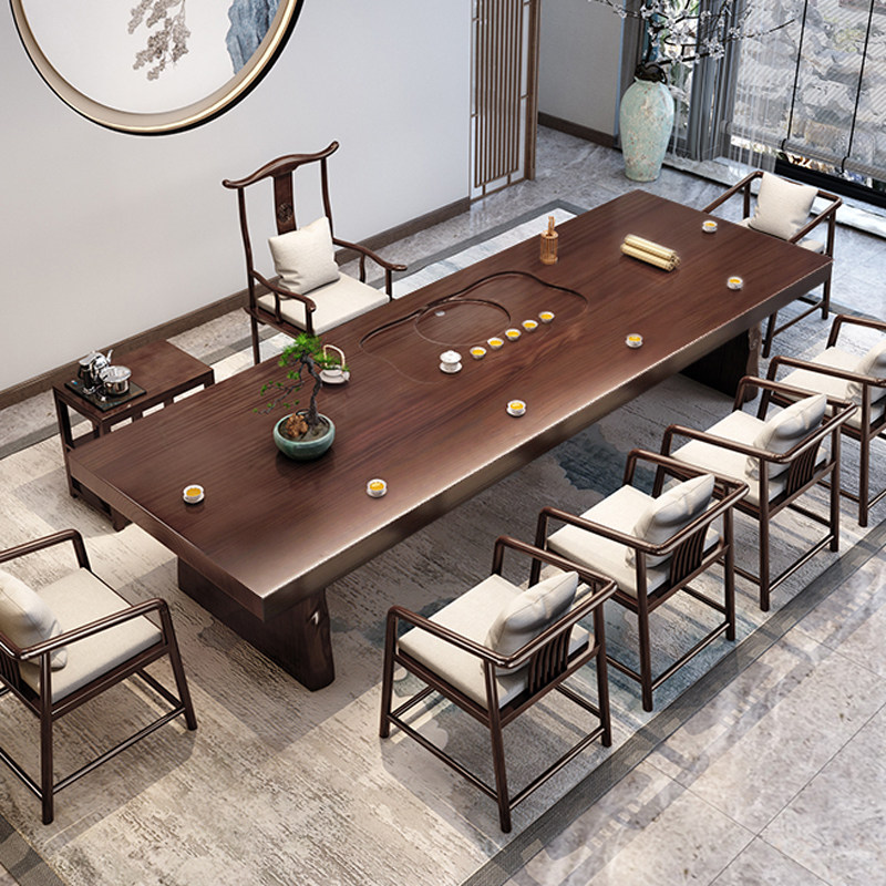 Office tea table and chair combination set, solid wood, large board, simple, modern, new Chinese style, zen, living room, 3 meter, 8 bubble tea table 