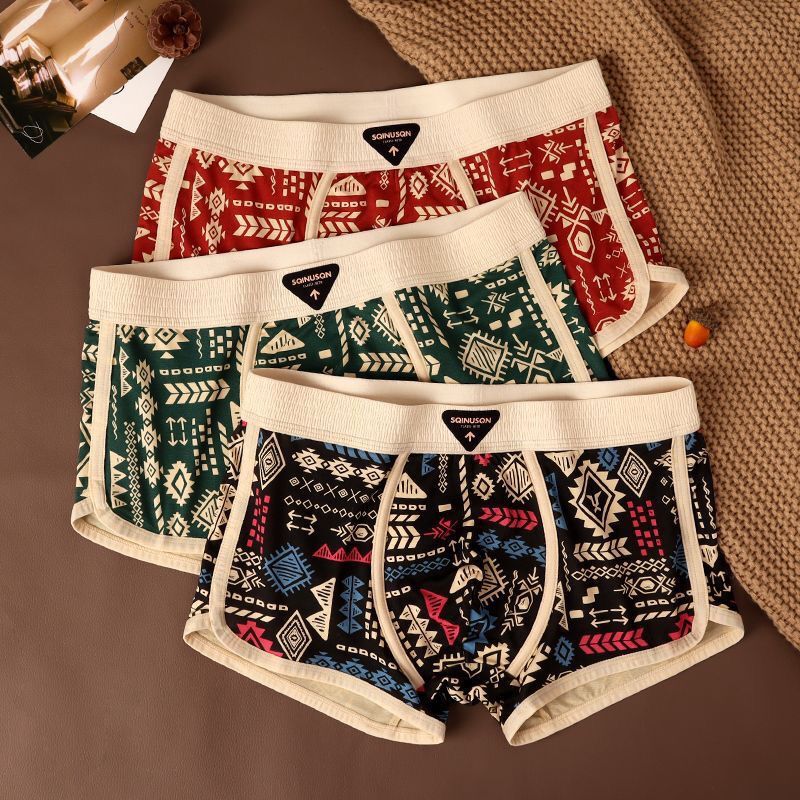 Men's Retro Underwear, Trendy Ethnic Style Boxer Briefs, Personalized American-Style Boxer Briefs, Breathable and Antibacterial Shorts, Men's Underwear