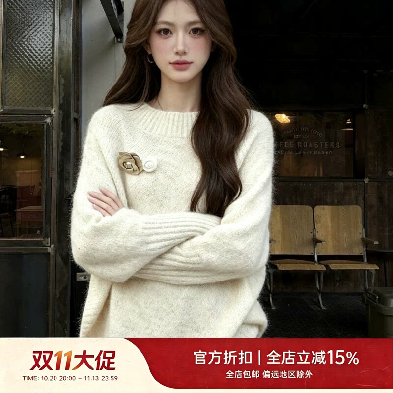 Official Genuine Rr Vephf Gentle Style Three-Dimensional Flower Batwing Sleeve Knitwear for Women, Autumn and Winter Elegant Casual Top Official Genuine Rr Vephf Gentle Style Three-Dimensional Flower Batwing Sleeve Knitwear for Women, Autumn and Winter Elegant Casual Top