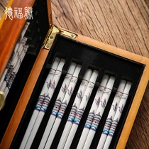 High - grade bone ceramic ceramic Chinese chopsticks household light luxury antibacteria high temperature and high - colour value national tide environmental protection 10 double assembly