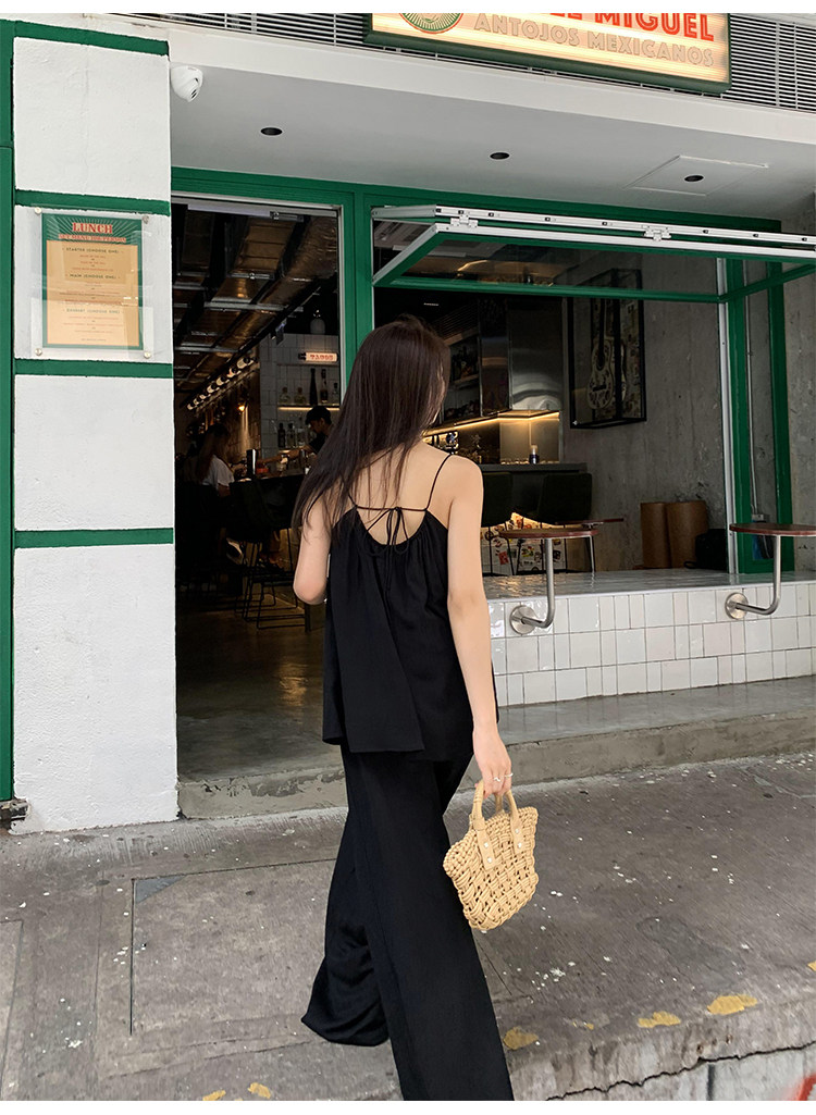 Топы/майки pusumede 黑色吊带背心女夏外穿宽松露背小衫设计感小众无袖上衣