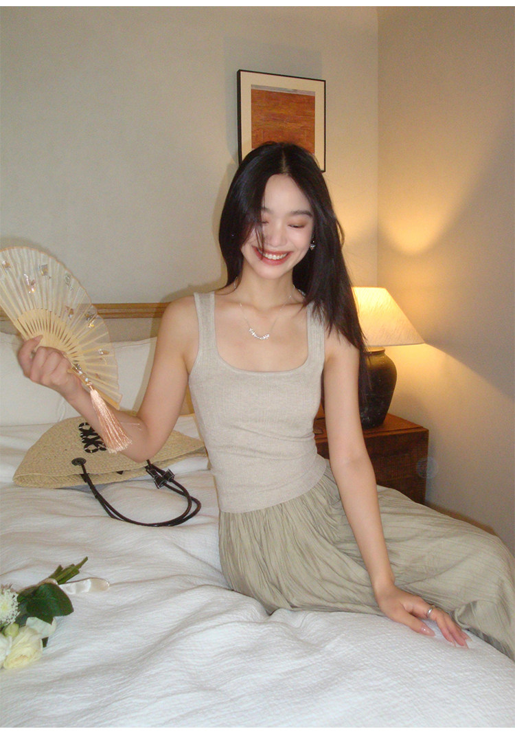Топы/майки pusumede法式气质方领吊带背心女夏季遮副乳修身显瘦坎肩无袖上衣