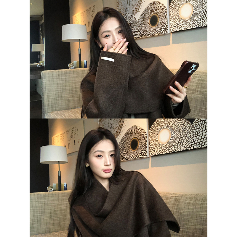 Pusumede Warm Winter Sheep Wool Double-Sided Woolen Coat Women's Elegant Scarf Shawl Woolen Jacket Pusumede Warm Winter Sheep Wool Double-Sided Woolen Coat Women's Elegant Scarf Shawl Woolen Jacket