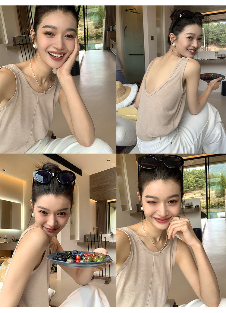 Топы/майки pusumede 复古性感露背吊带背心女夏季外穿宽松慵懒休闲无袖上衣