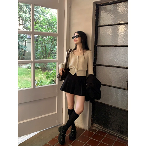 pusumede Осенний черный кардиган, короткий базовый корсет с круглым воротником, премиум класс, яркий броский стиль