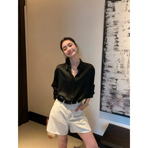 pusumede Белая джинсовая юбка, шорты, штаны, свободный крой, А-силуэт, высокая талия