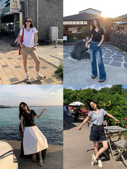 pusumede V领纯棉白色短袖T恤女夏新款小众刺绣宽松休闲正肩上衣