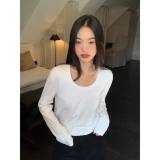 pusumede Базовый белый хлопковый лонгслив, в корейском стиле, оверсайз