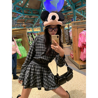 Retro plaid shirt dress waist dress women's short skirt