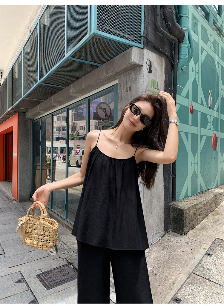 Топы/майки pusumede 黑色吊带背心女夏外穿宽松露背小衫设计感小众无袖上衣