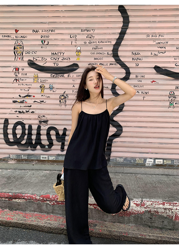 Топы/майки pusumede 黑色吊带背心女夏外穿宽松露背小衫设计感小众无袖上衣