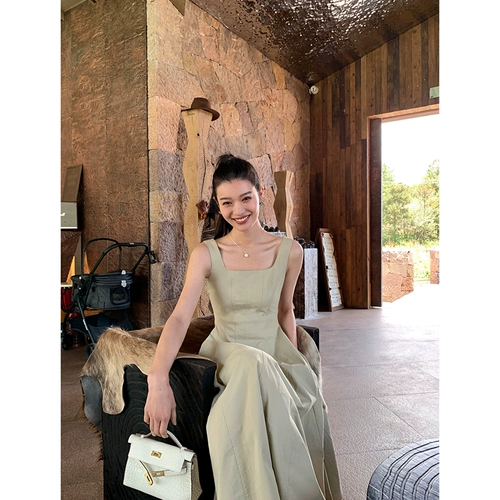 pusumede Платье без рукавов без рукавов, корсет, длинная юбка, эффект подтяжки, французский стиль, изысканный стиль, яркий броский стиль