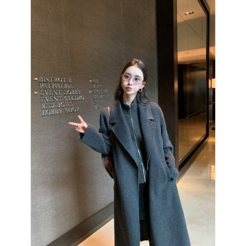 pusumede 重磅100%绵羊毛！高级双面呢长款外套女真两件毛呢大衣