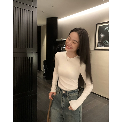 pusumede Трикотажный свитер, приталенный приятный телу лонгслив, круглый воротник