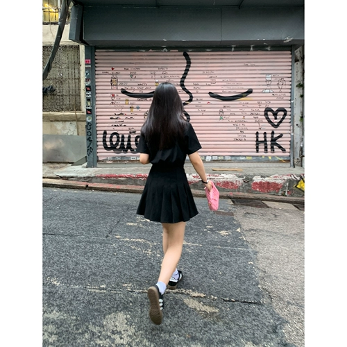 pusumede Рубашка, дизайнерская юбка в складку, корсет, мини-юбка, изысканный стиль, яркий броский стиль, тренд сезона, А-силуэт