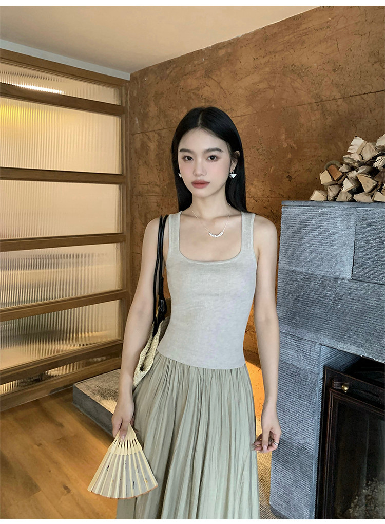 Топы/майки pusumede法式气质方领吊带背心女夏季遮副乳修身显瘦坎肩无袖上衣