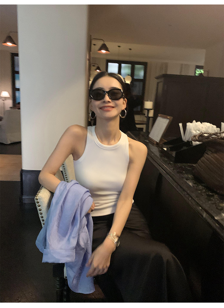 Топы/майки pusumede白色工字针织吊带背心女夏外穿圆领弹力修身坎肩无袖上衣