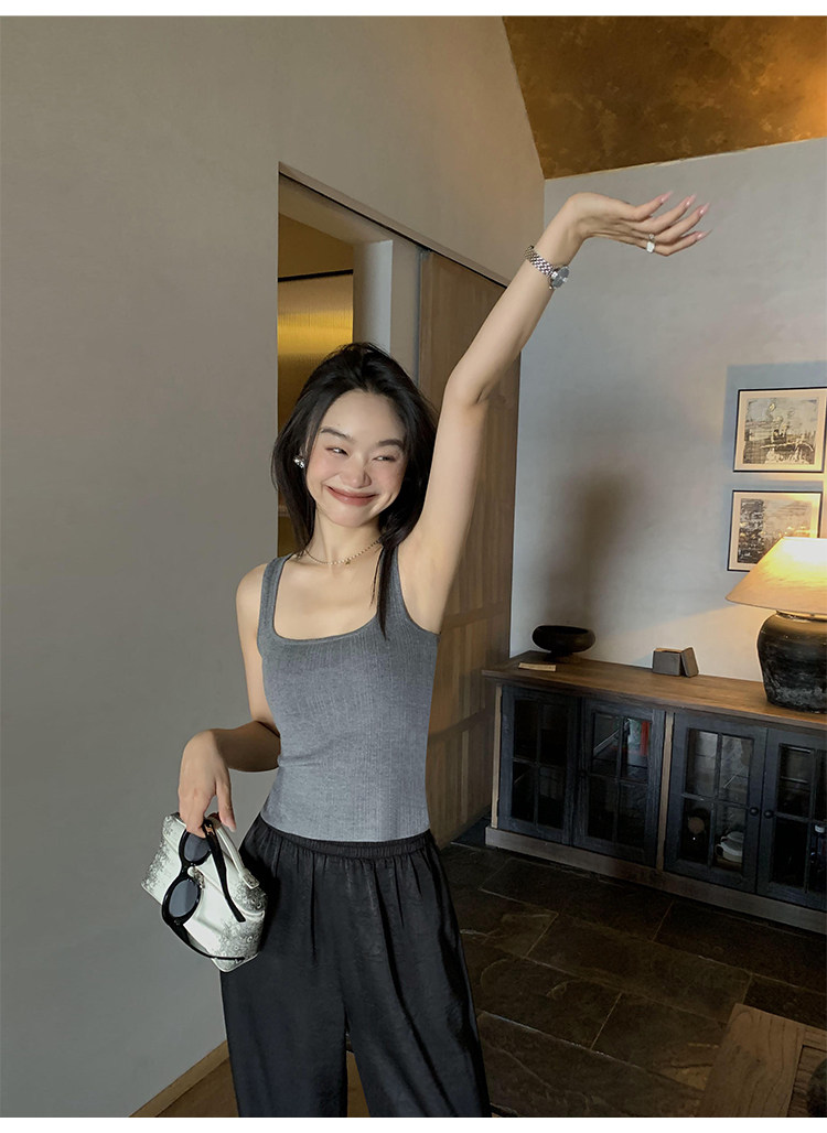 Топы/майки pusumede法式气质方领吊带背心女夏季遮副乳修身显瘦坎肩无袖上衣